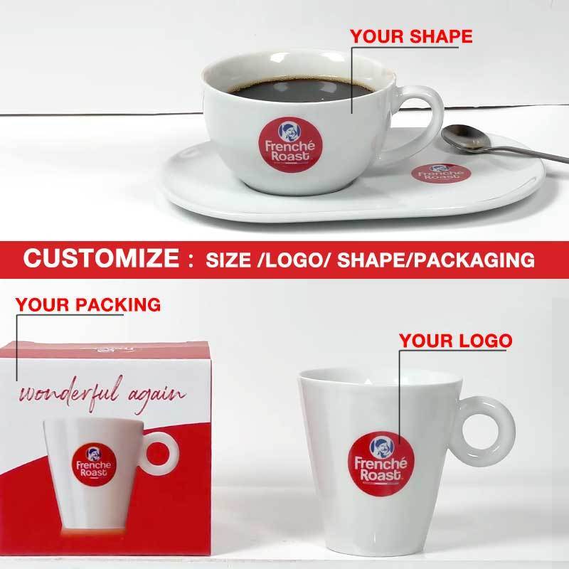 custom logo ceramic espresso cups and saucer set mini promotional porcelain latte tea cappuccino coffee ceramic cups set