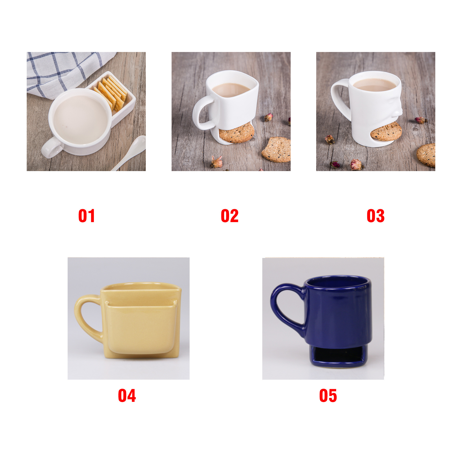 Custom Logo Ceramic Biscuits Mugs Coffee Tea Milk Side Cookie Pockets Ceramic Biscuit Holder Mug