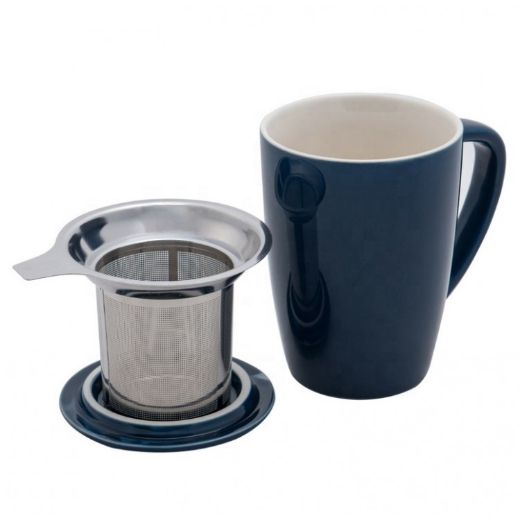 wholesale  ceramic tea infuser mug ceramic mug with lid and stainless steel infuser