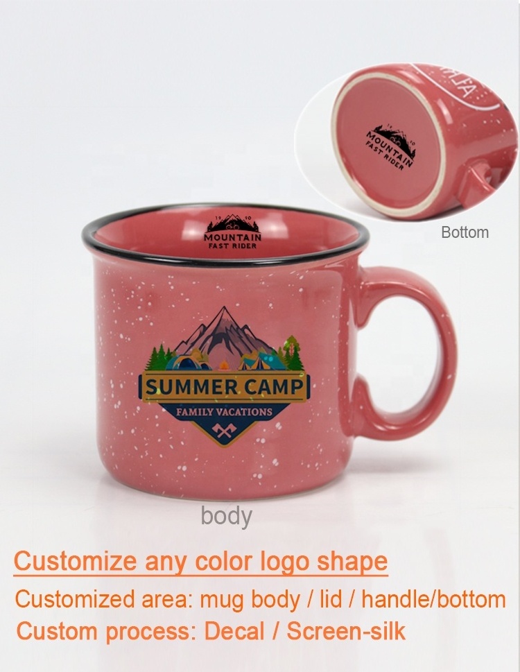 Custom Logo Bulk Vintage Ceramic Campfire Coffee Mug , Stoneware Classic Speckled Enamel Camping  Cup 14 oz Ceramic Camper Mug