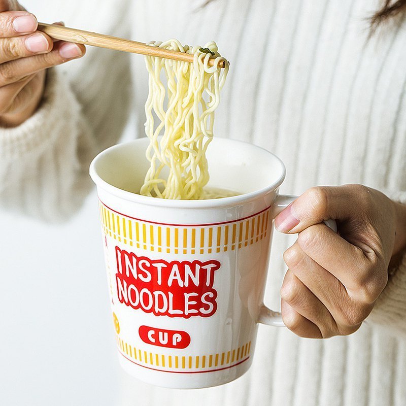 ins style creative instant noodle ceramic Cup bowl with cover bento box Student lunch box instant noodle Bowl soup Bowl set