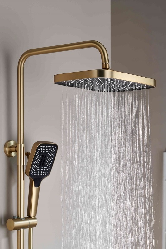 New Design Bath Faucet Automatic Bathroom Wall Mounted Brush Gold Thermostatic Shower Set