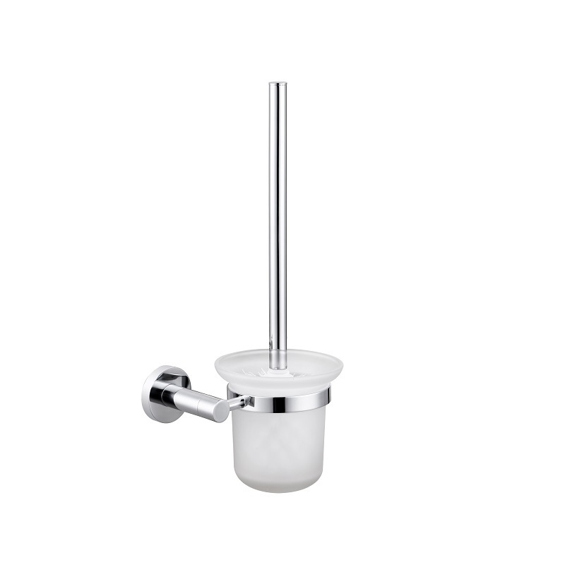 Modern Style Wall Mounted Stainless Steel Electroplating Toilet Brush With Glass Cup