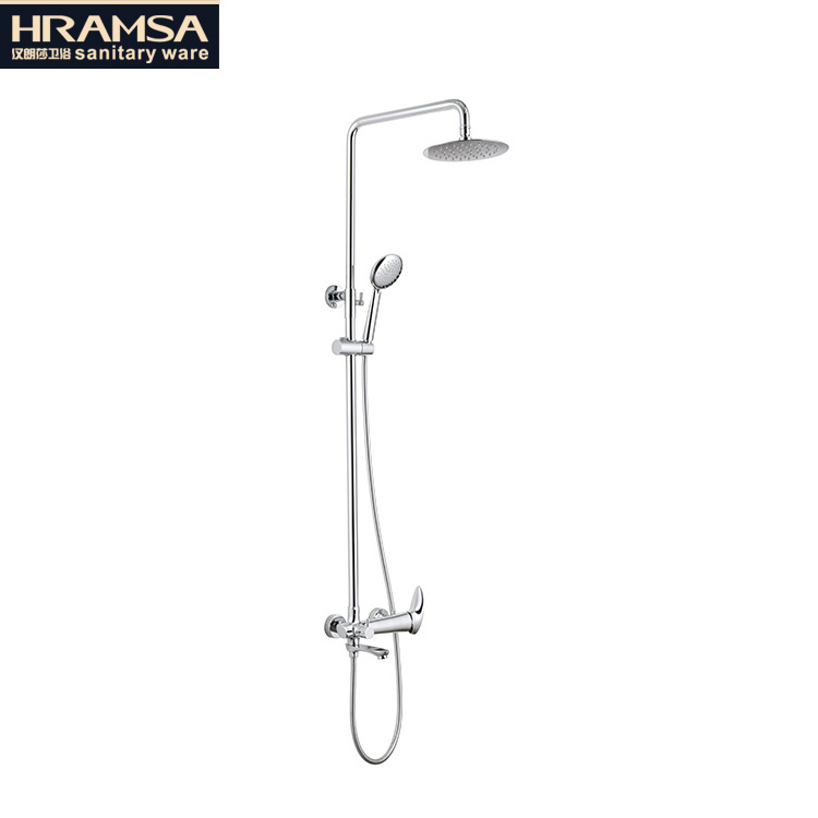 Exposed Shower System Polish Chrome Bathroom Shower Set 8 Inch Rainfall Shower Head with Wall Mounted