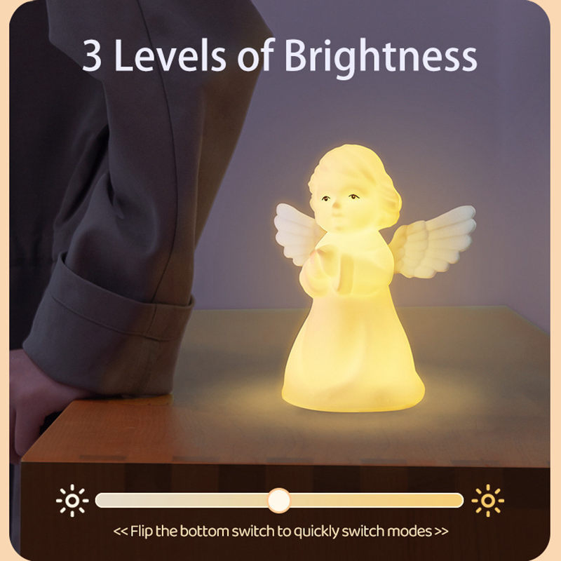 LED Cherub Night Light USB Rechargeable RGB Nightlights Silicone Pat Control Angel Bedside Lamp Gift for Child Birthday