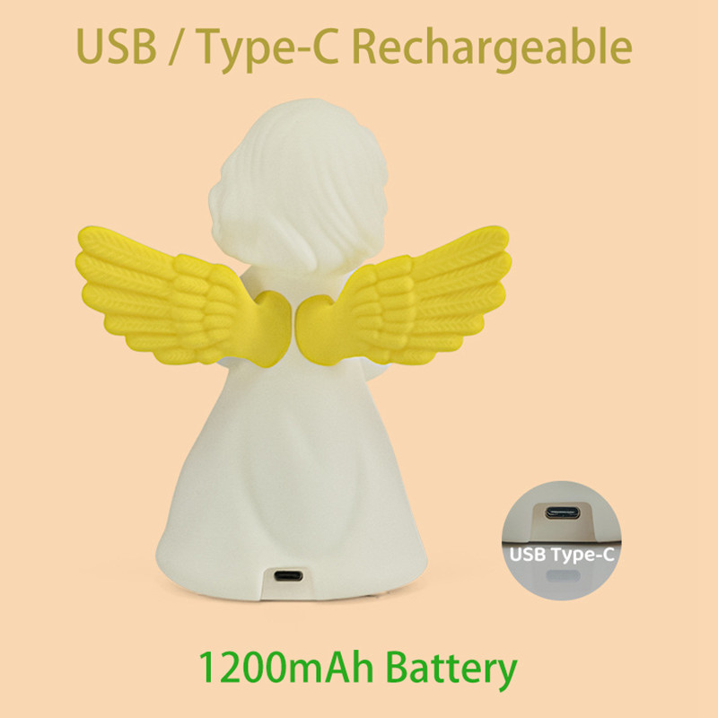 LED Cherub Night Light USB Rechargeable RGB Nightlights Silicone Pat Control Angel Bedside Lamp Gift for Child Birthday