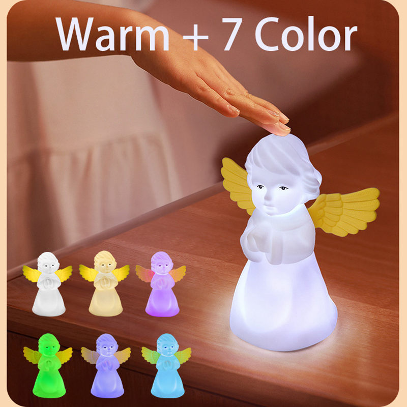 LED Cherub Night Light USB Rechargeable RGB Nightlights Silicone Pat Control Angel Bedside Lamp Gift for Child Birthday