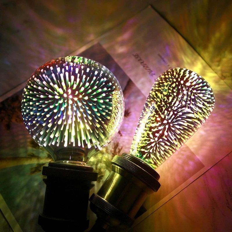 3d Glass Fireworks Bulb Desktop Decoration Nightlight  Rgb Atmosphere Light Living Room Bedroom E27 A60 G80 G95 G125 ST64