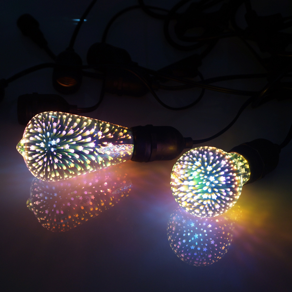 3d Glass Fireworks Bulb Desktop Decoration Nightlight  Rgb Atmosphere Light Living Room Bedroom E27 A60 G80 G95 G125 ST64