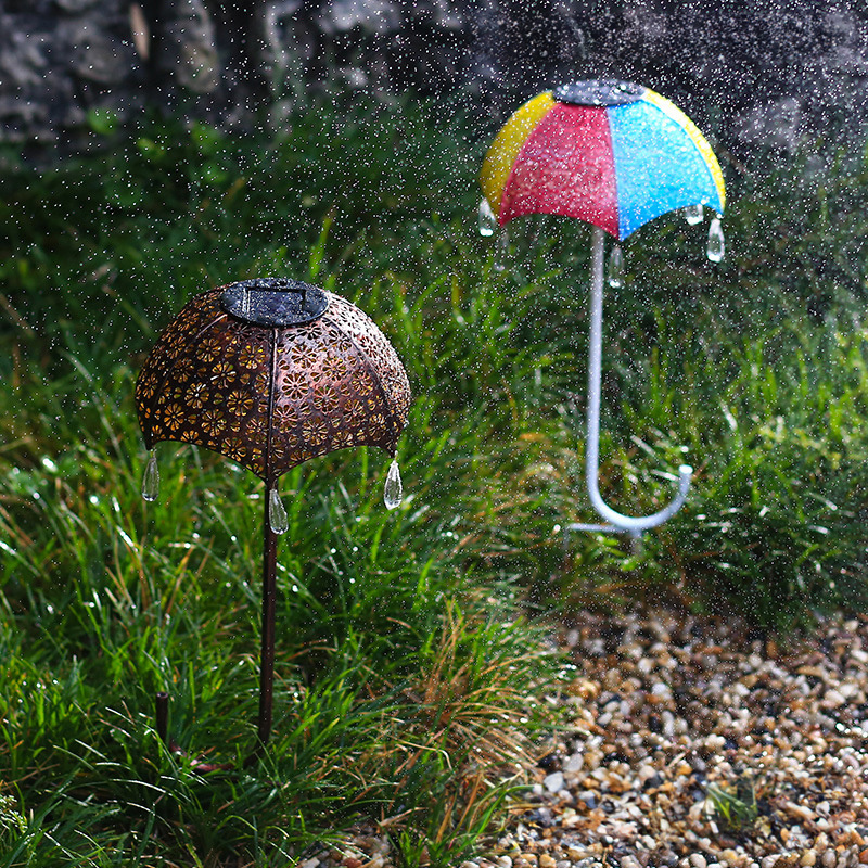 Outdoor Ip65 Waterproof Garden Landscape Yard Decor Lighting Solar Wrought Iron Umbrella Hollow Daisy Projection Light Lawn Lamp