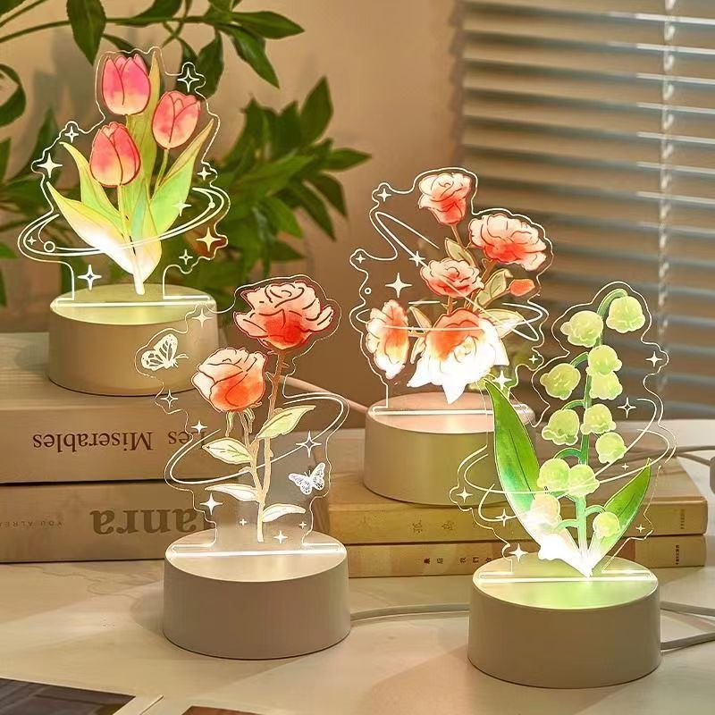 Tulip Nightlight Bedside Rose Ambiance Light Creative Valentine Gift Acrylic Rose Night Light