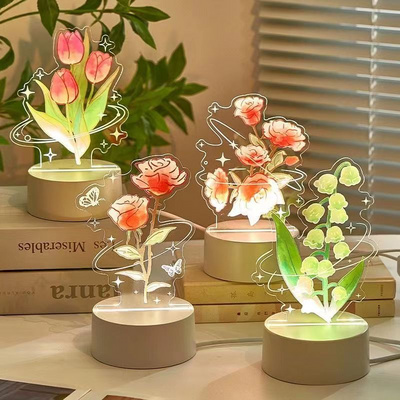 Tulip Nightlight Bedside Rose Ambiance Light Creative Valentine Gift Acrylic Rose Night Light