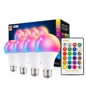 Colorful Indoor Lighting Aluminum Plastic E27 E26 B22 10w Tuya Smart Remote Control RGBW Led Light Bulb