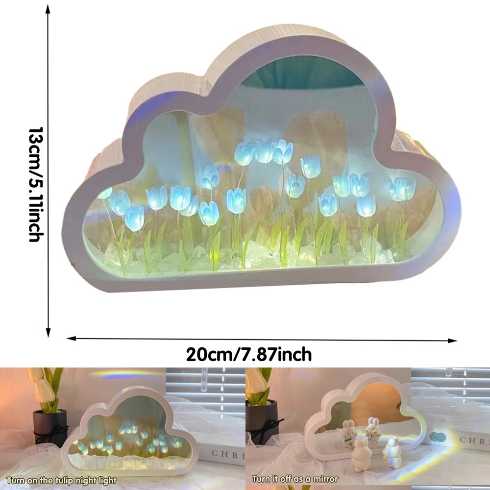 Cloud Tulip Night Light Home Decor Flower Tulipan Lamp Cute DIY Material Handmade Gift Tulip Mirror Lamp