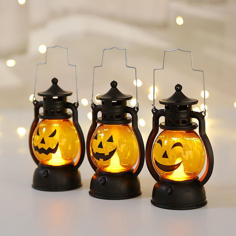 Retro Portable Lantern LED Night Light Halloween Pumpkin Oil Lamp Kids Bedroom Decor Christmas Ornament Pony Light Neon Lights