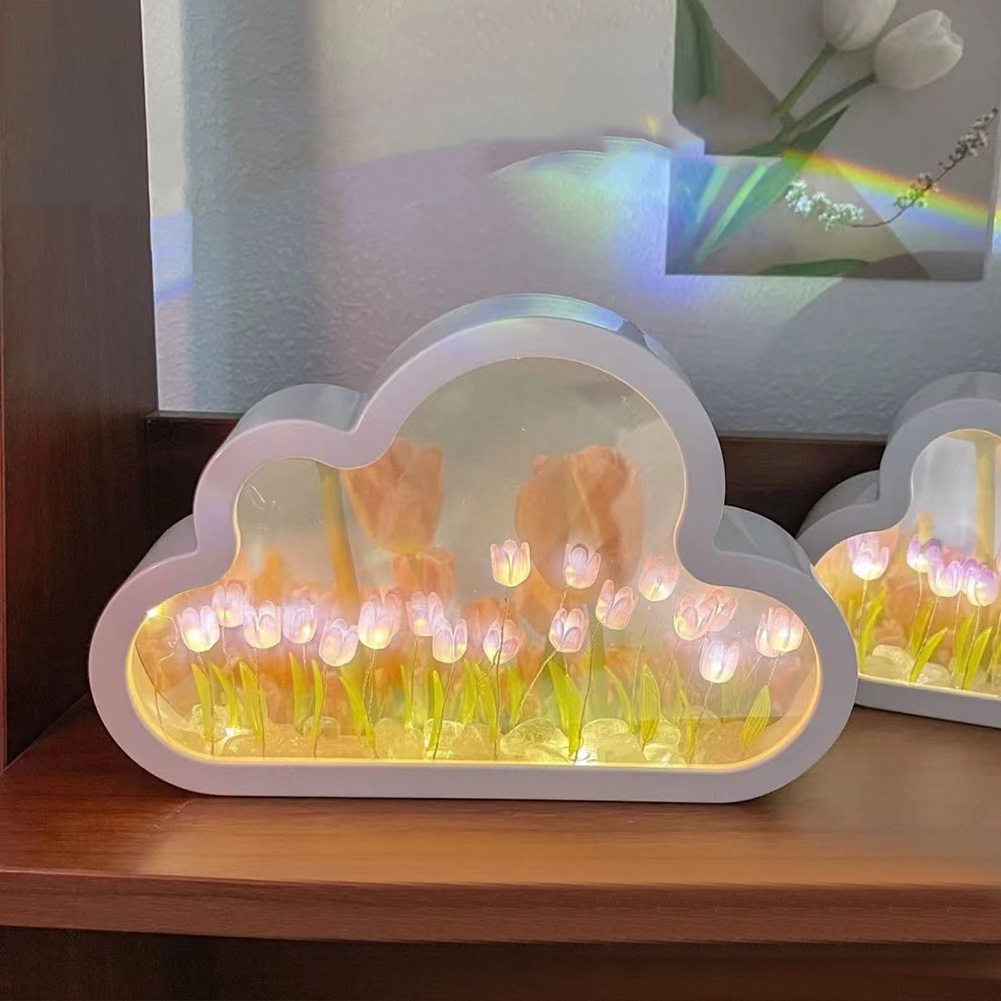 Cloud Tulip Night Light Home Decor Flower Tulipan Lamp Cute DIY Material Handmade Gift Tulip Mirror Lamp