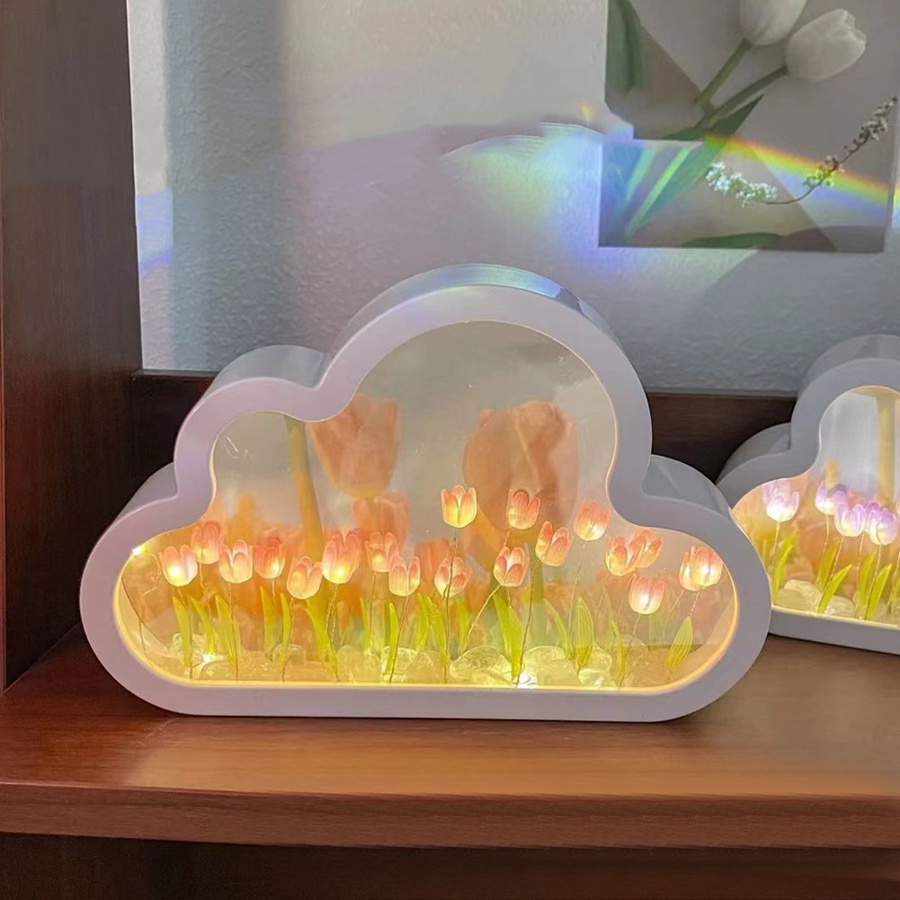 Cloud Tulip Night Light Home Decor Flower Tulipan Lamp Cute DIY Material Handmade Gift Tulip Mirror Lamp