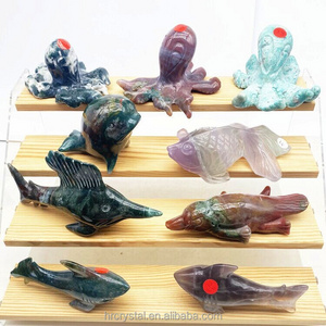 Healing Various Sea Animal Hand Carved Semi-precious Stone Crafts Crystal Animal Figurine Carving