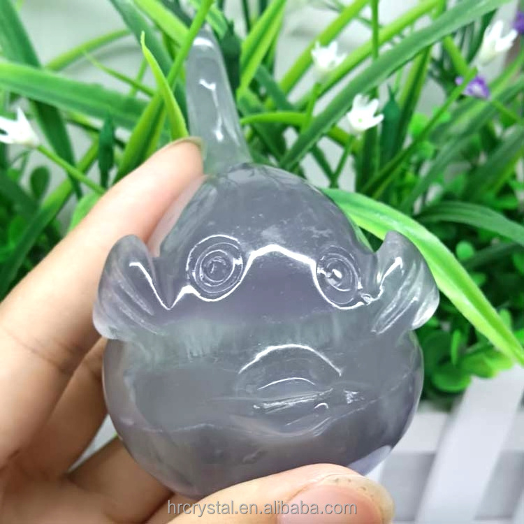 Healing Natural Gemstone Crafts Lavender Fluorite Pufferfish Crystal Animal Carvings