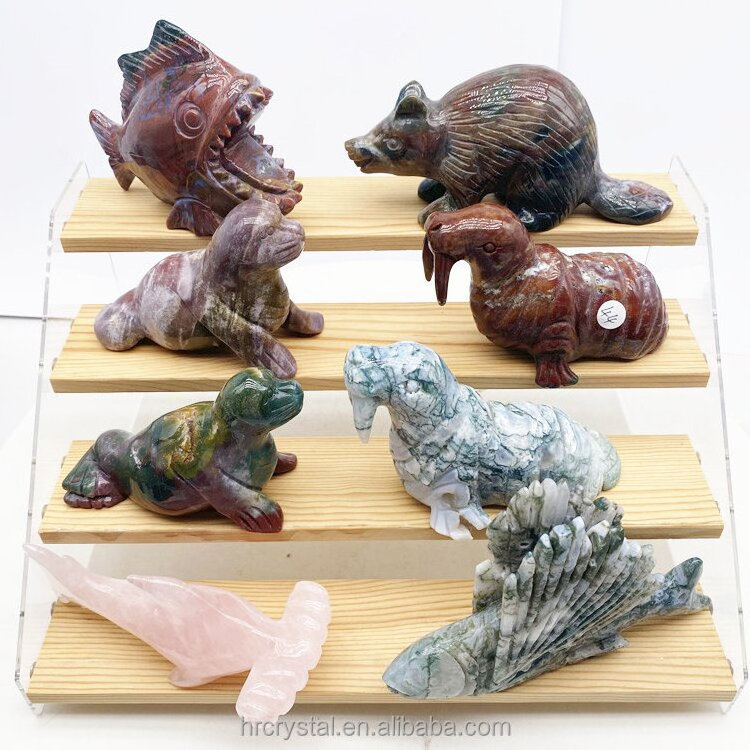 Healing Various Sea Animal Hand Carved Semi-precious Stone Crafts Crystal Animal Figurine Carving