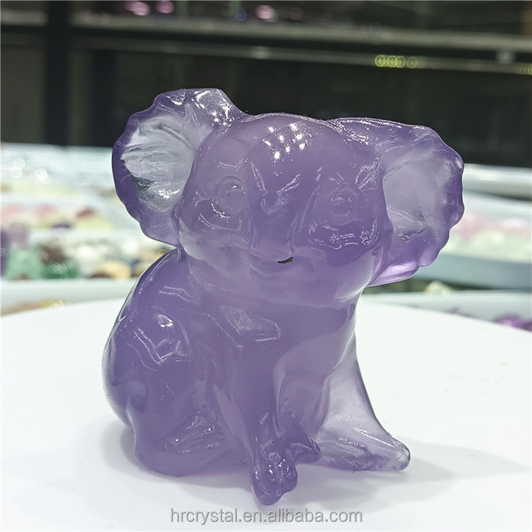 Semi-precious Stone Crafts Natural Lavender Fluorite Koala Healing Crystal Animal Carving