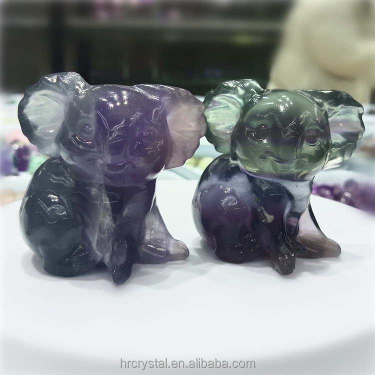 Semi-precious Stone Crafts Natural Lavender Fluorite Koala Healing Crystal Animal Carving