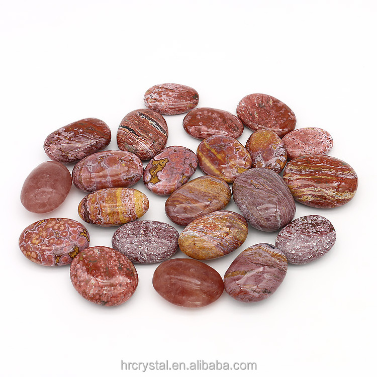 Folk Polished Natural Healing Oval Red Ocean Jasper Crystal Palm Stone For Souvenir