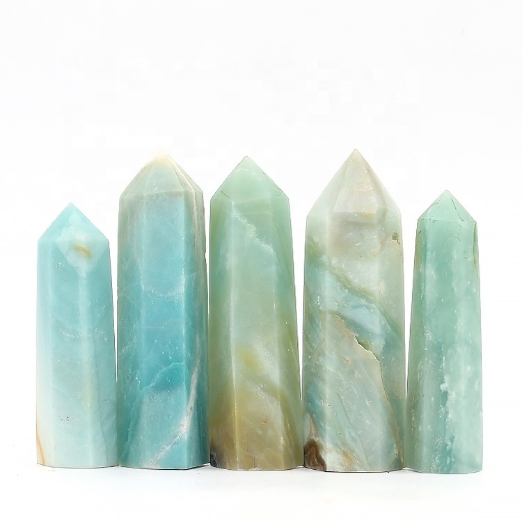 Wholesale natural healing stones polished tower green Amazonite wand points for home decor