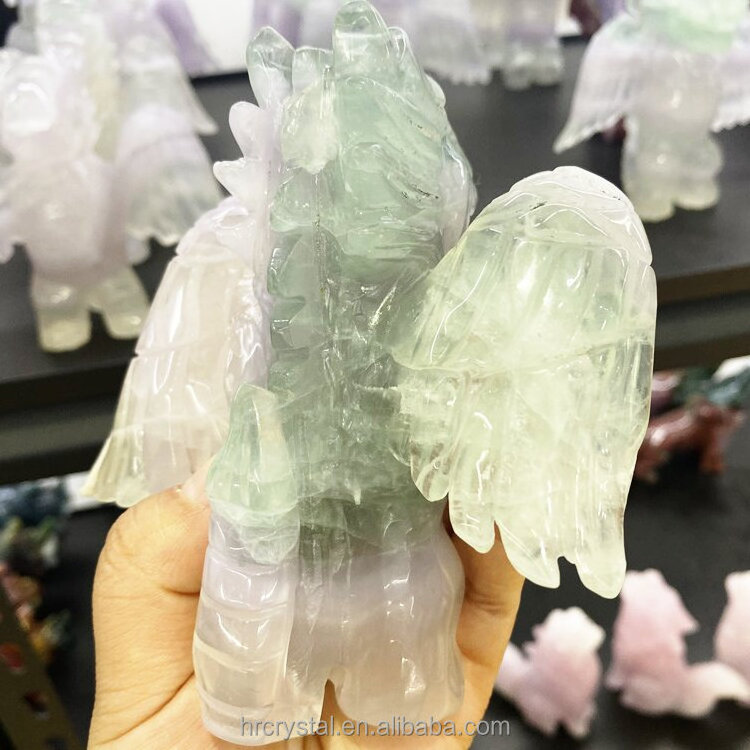 Semi-precious Stone Crafts Lavender Fluorite Flying Dragon Healing Crystal Animal Carvings