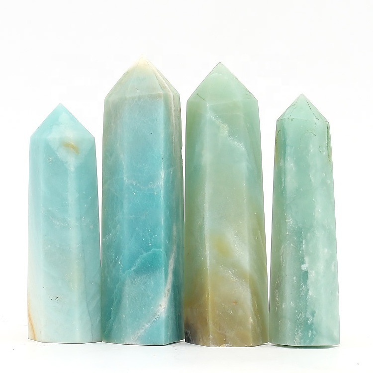 Wholesale natural healing stones polished tower green Amazonite wand points for home decor