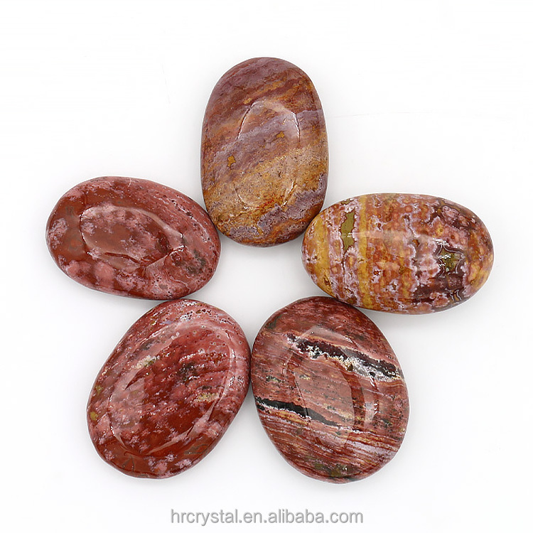 Folk Polished Natural Healing Oval Red Ocean Jasper Crystal Palm Stone For Souvenir