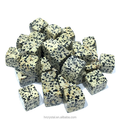 Semi-precious Crafts Gemstone Natural Dalmation Jasper Cube Healing Crystal Tumbled Stones