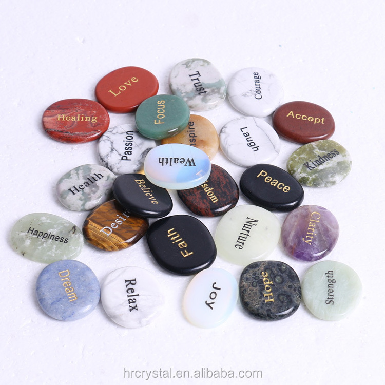 Engraved Healing Crystals Oval Natural Gemstone Inspirational Crystal Slices for Souvenir