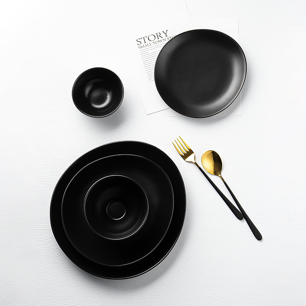 Wholesale luxury porcelain dinner sets ceramic matte black dinnerware China