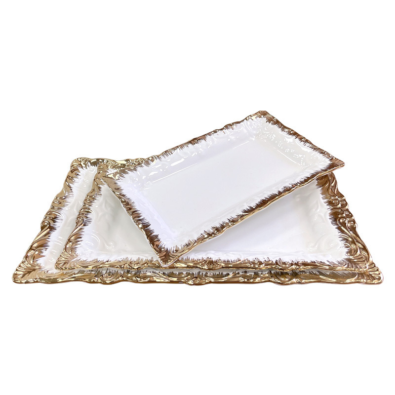 Customized rectangle porcelain luxury plate set catering ceramic dinner plate