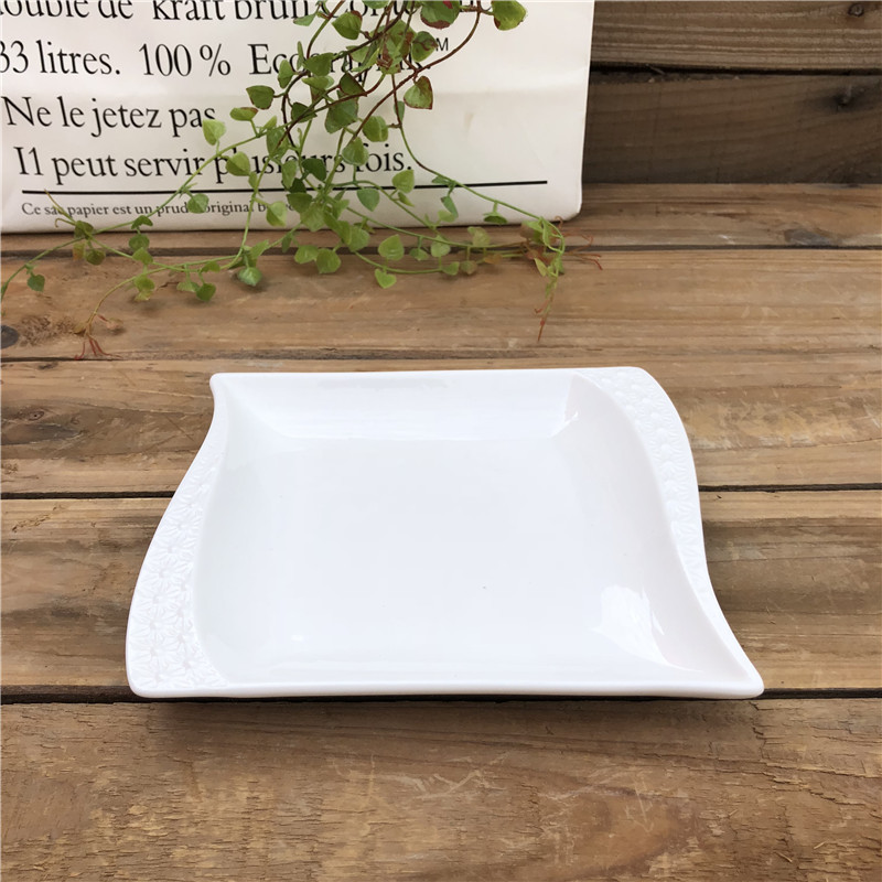 Hot selling cheap bulk white porcelain catering square ceramic dinner plate for restaurant home use