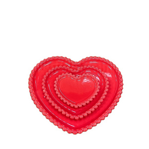 hot selling good quality heart shape ceramic plate with embossed rim for decoration