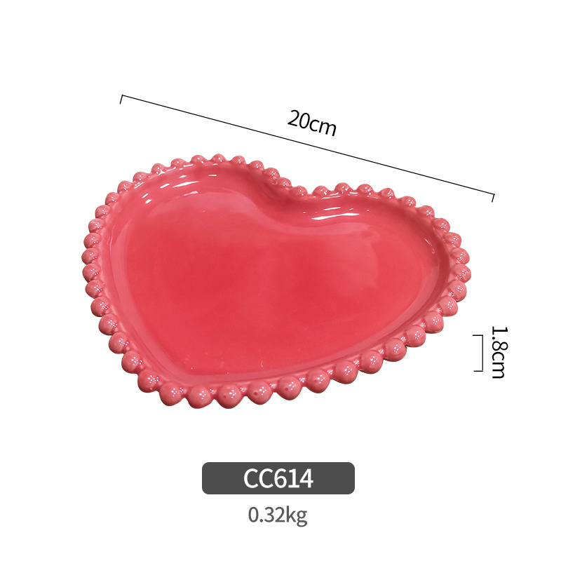 hot selling good quality heart shape ceramic plate with embossed rim for decoration