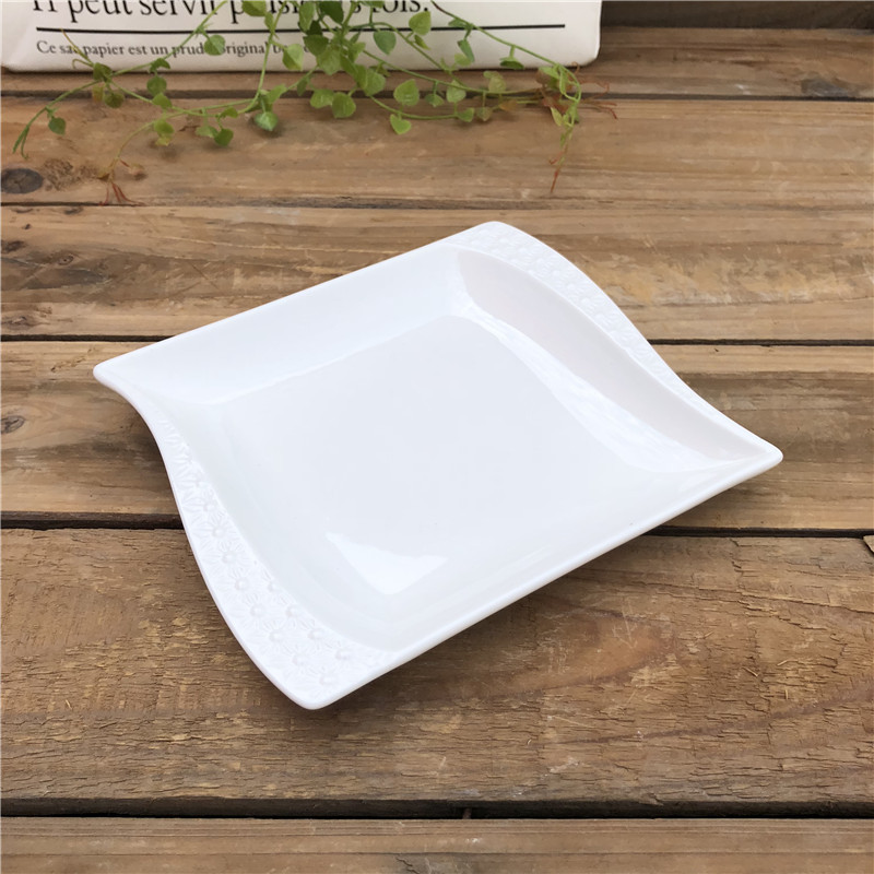 Hot selling cheap bulk white porcelain catering square ceramic dinner plate for restaurant home use