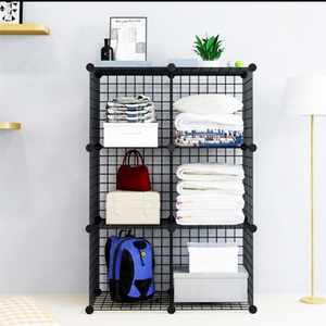 6 30X30CM Wire Grid Storage Mesh Cube Cabinet Structure Shelves Set Black Storage Holders & Racks Shoe Square Storage Metal