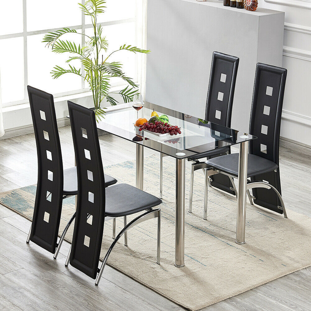 High quality custom wholesale kitchen hotel room modern black 4 seater chair dining table set