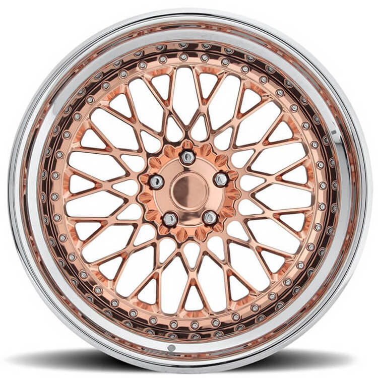 2 Piece Forged Wheels Custom 5x100 Deep Dish Rims 17 Inch With Rose Gold Center Polished Lip