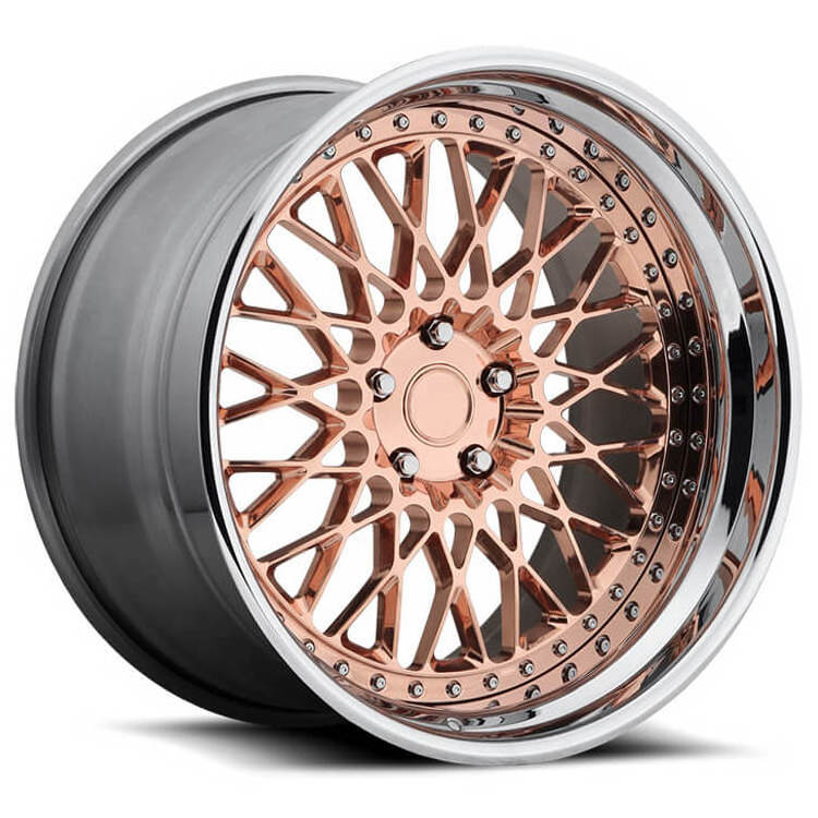 2 Piece Forged Wheels Custom 5x100 Deep Dish Rims 17 Inch With Rose Gold Center Polished Lip