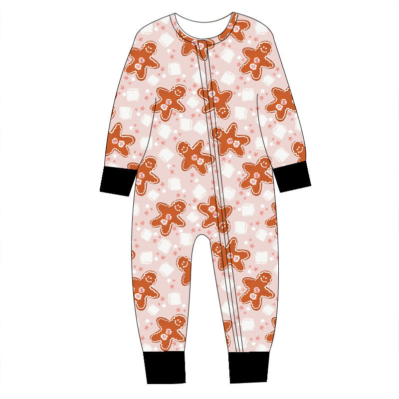 2023 Kids Long Sleeve Pajama Sleeper Cotton Romper Organic Bamboo Baby Rompers Two-Way Zip Rompers Printed Family Pajamas