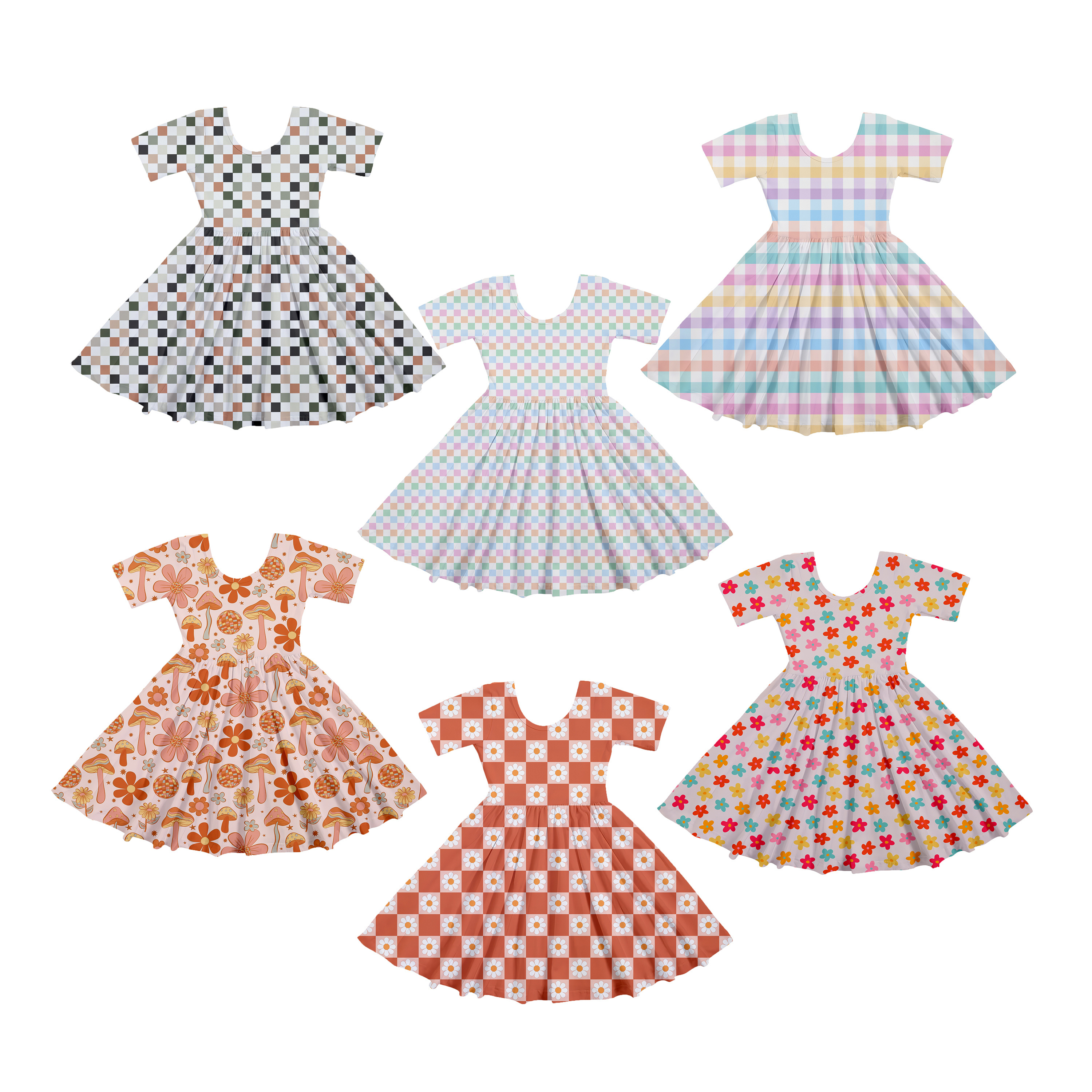 Fashion New flower girls' dresses short sleeve over print children dress summer kids dresses for kids girl