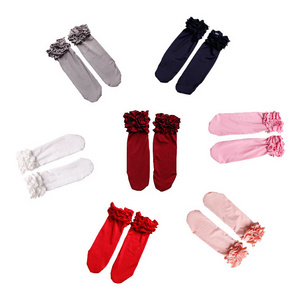 Autumn Winter Socks Cotton Fabric Solid Colors Kids Comfortable Lace Pleated Edges Custom Design Children Baby Girl Cute Socks