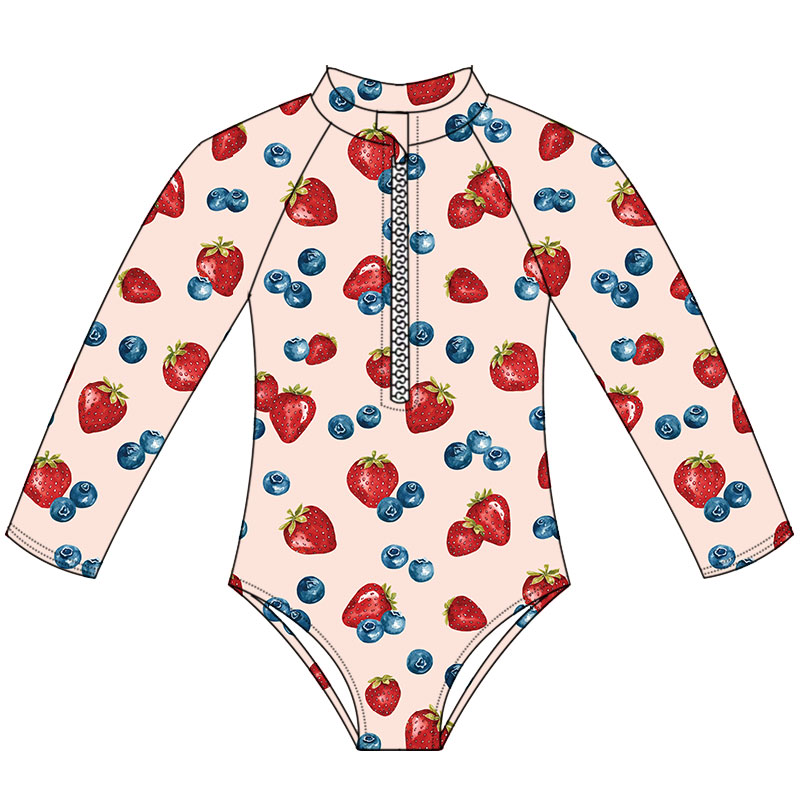 2024 New Summer Wholesale kids swimwear custom printing long sleeve zipper design girl beachwear bikini