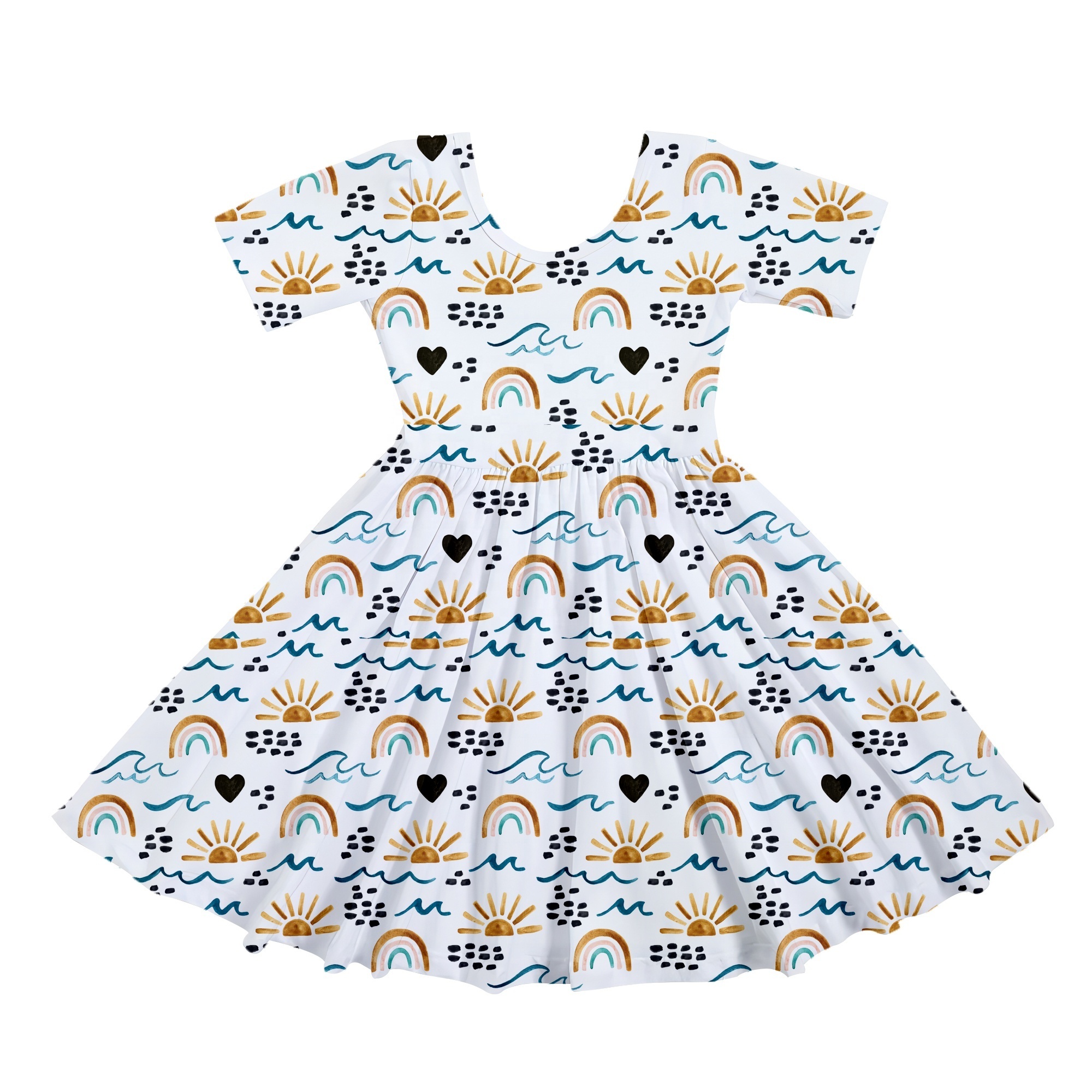 Fashion New flower girls' dresses short sleeve over print children dress summer kids dresses for kids girl