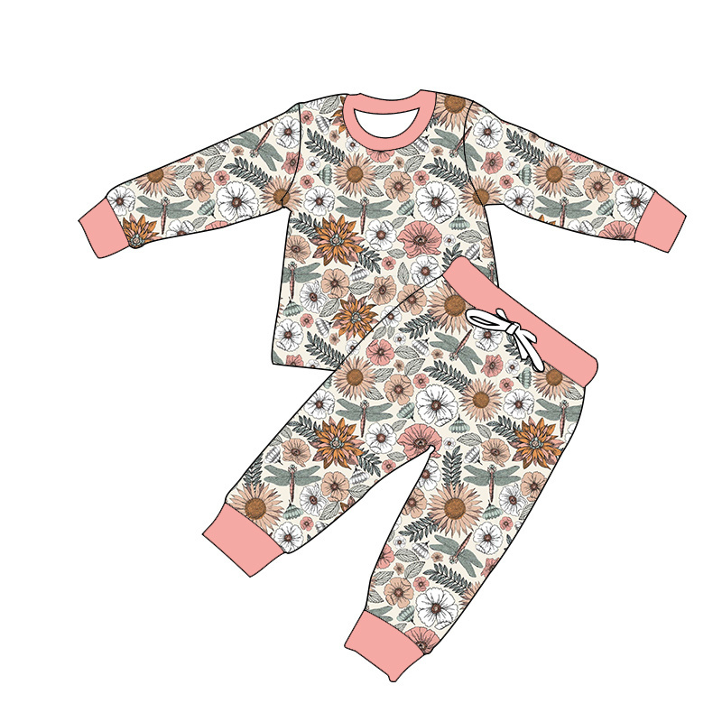 New Arrival Western Pattern Boutique Kids Girls Clothing Bamboo Fabric Soft 2 Pieces Pajamas Sets