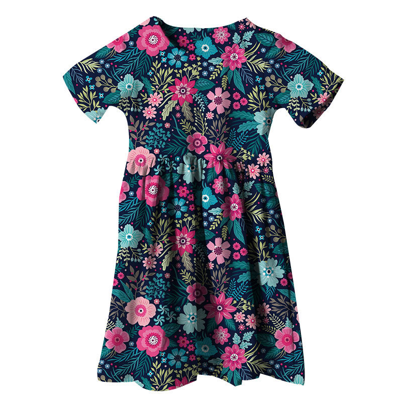 Wholesale baby girl summer round neck short sleeve dress kids boutique princess dress children clothes